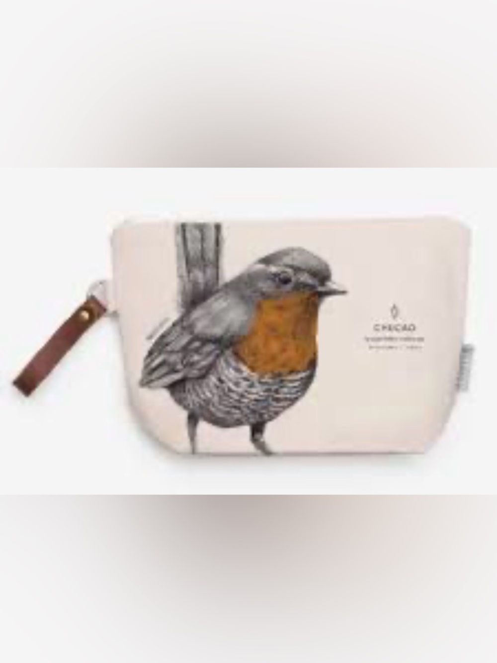 Bird Print Pouch with Leather Wristlet Strap